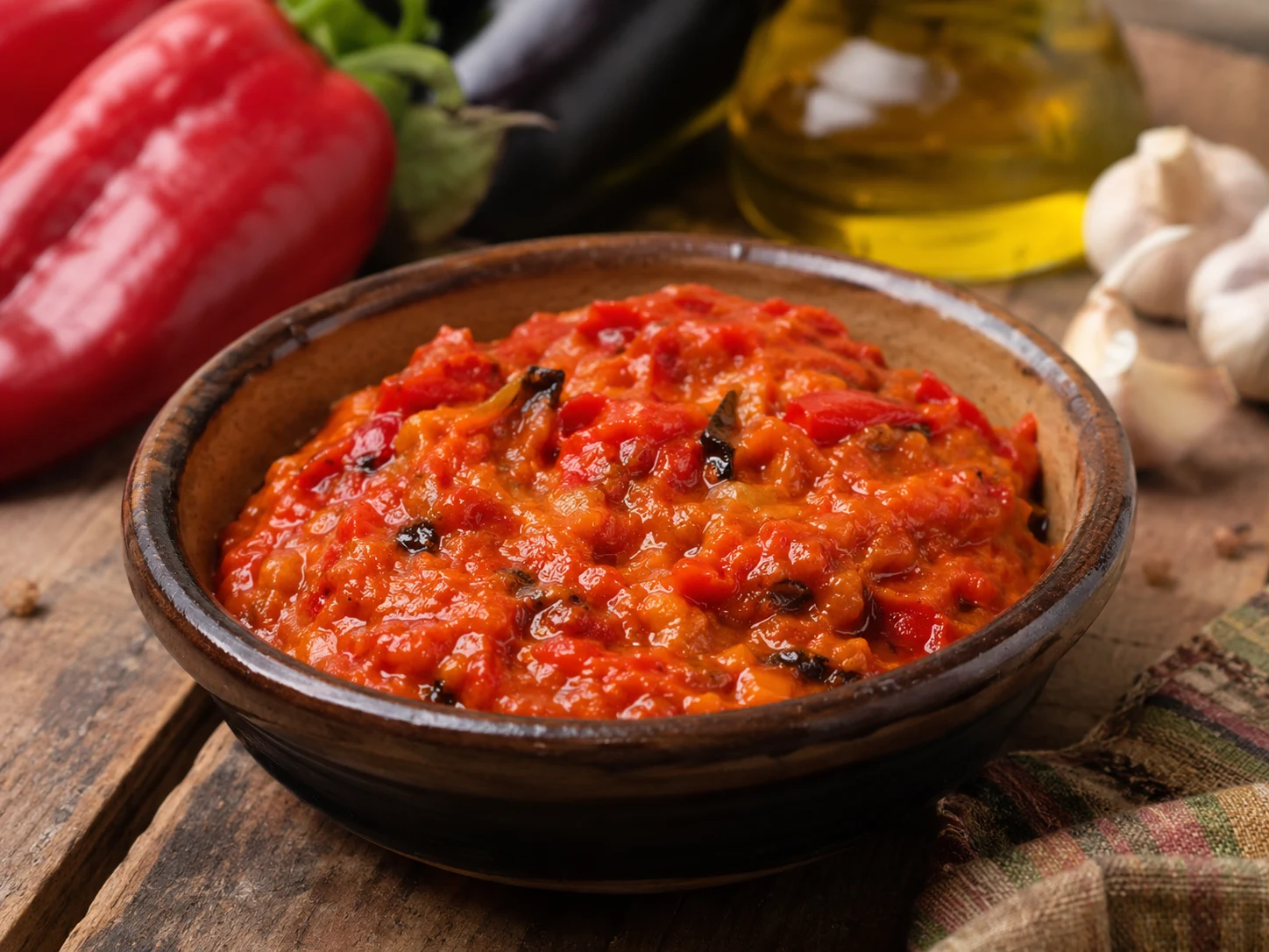 Ajvar spread made with roasted peppers and eggplant