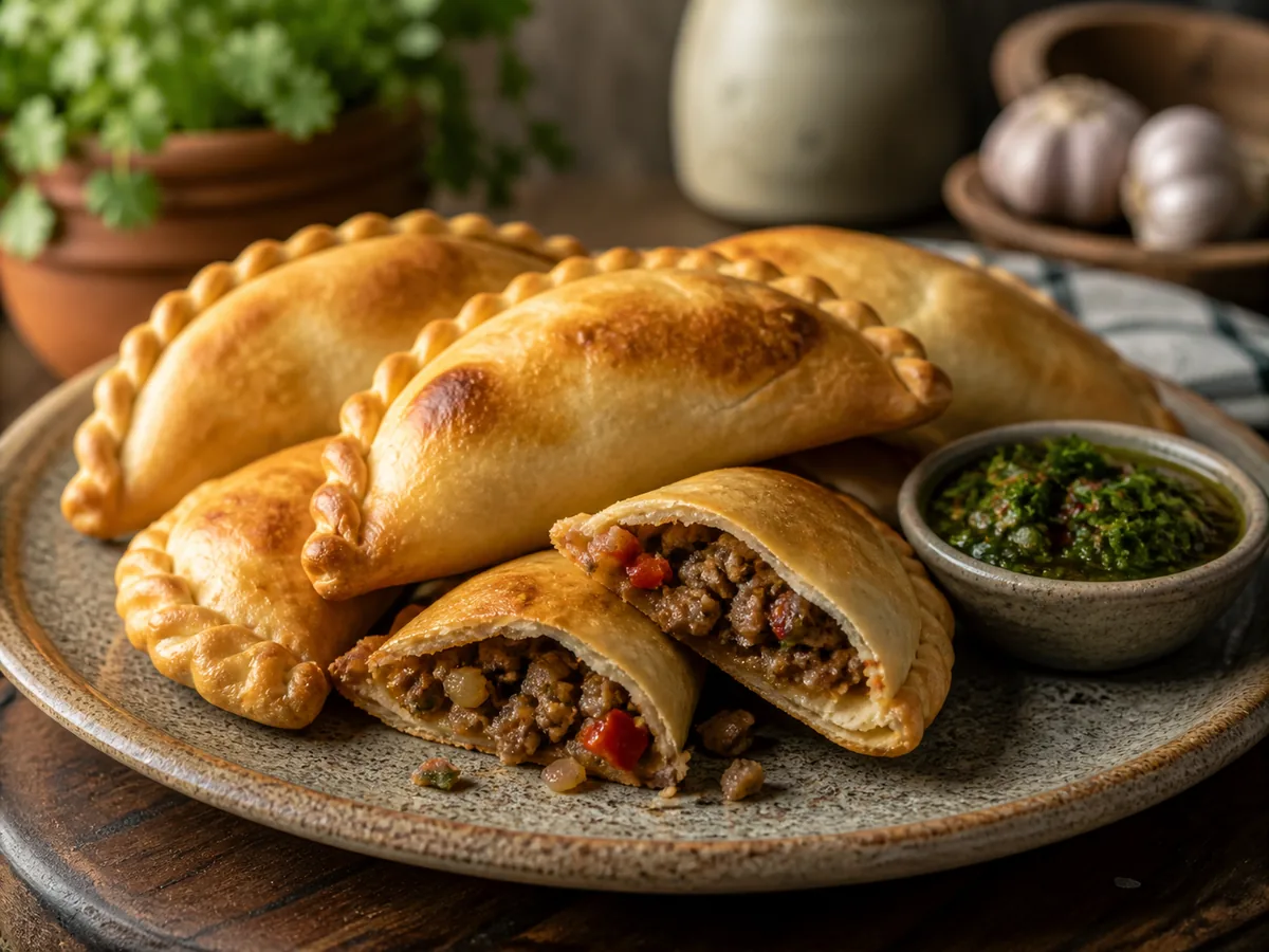 Empanadas argentinas horneadas con masa dorada y repulgue
