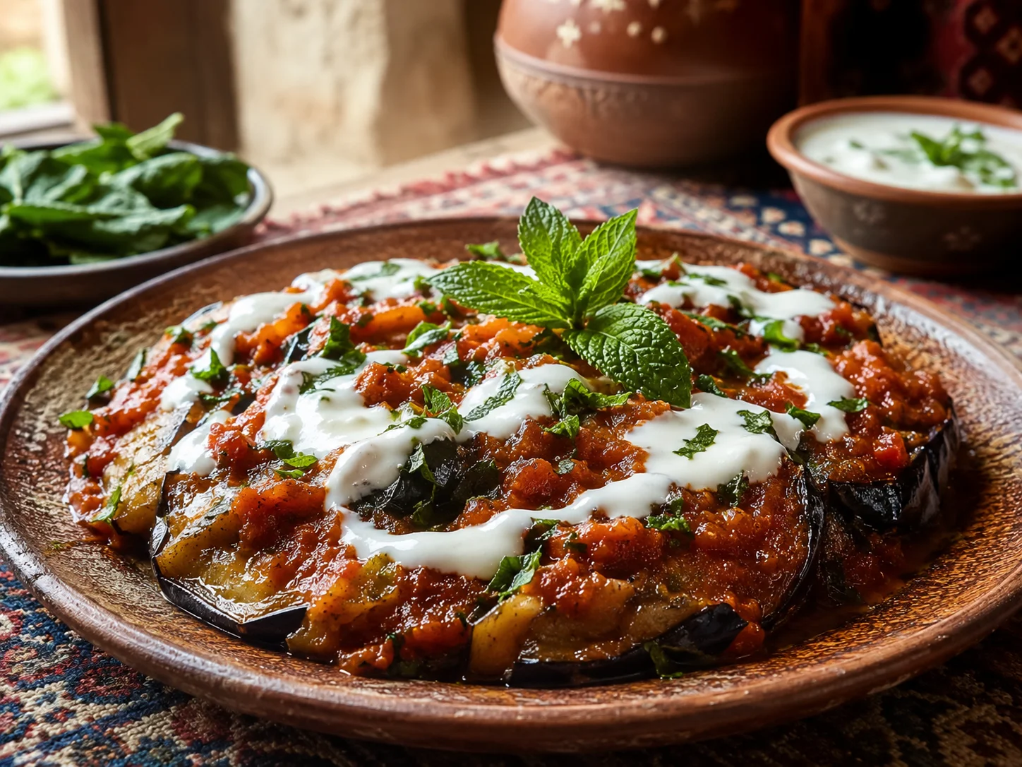 Borani banjan with tomato eggplant and garlic yogurt