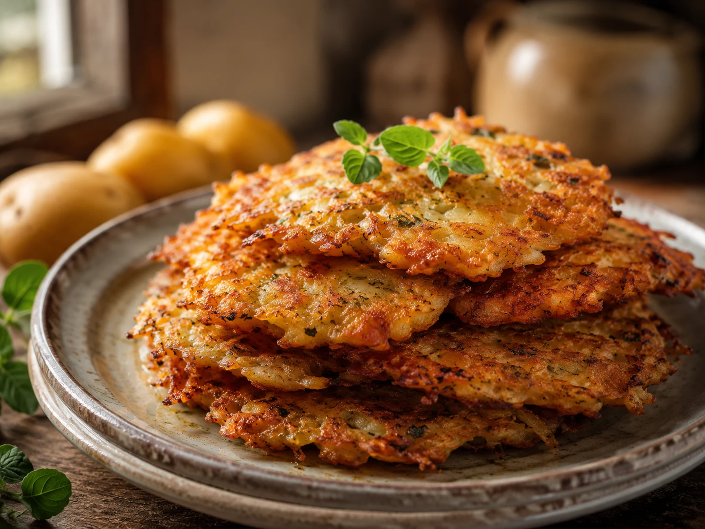 Bramboraky crispy potato pancakes with garlic and herbs