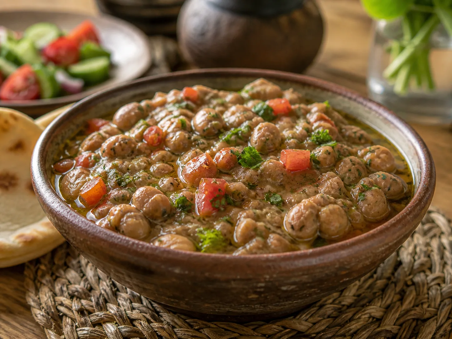 Ful medames with fava beans, lemon, olive oil and herbs