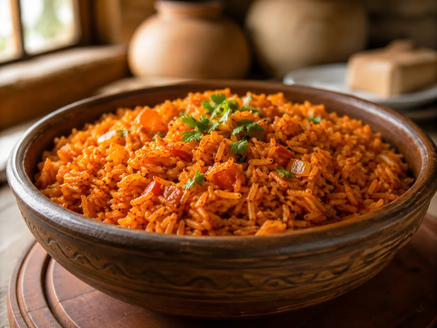 Arroz jollof con tomate, pimientos y hierbas