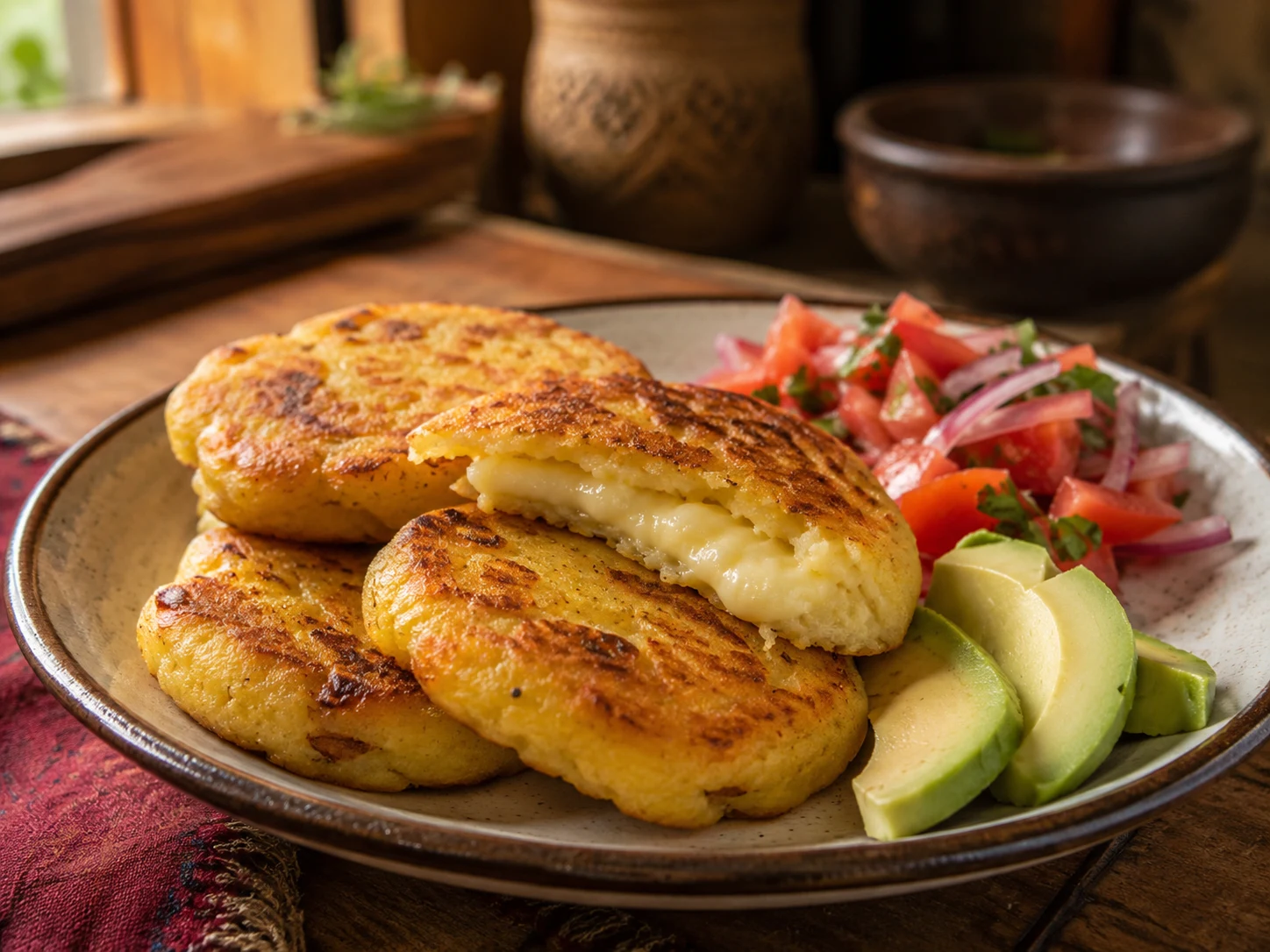 Llapingachos golden potato patties with cheese filling