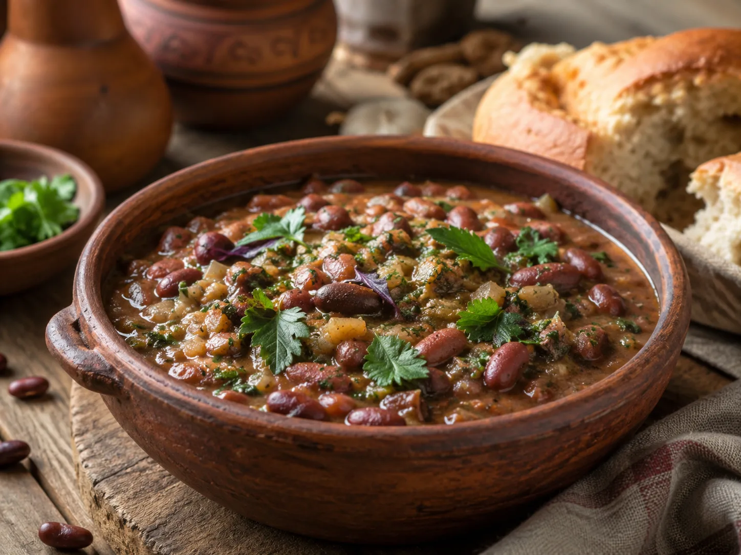 Lobio bean stew with herbs and onion