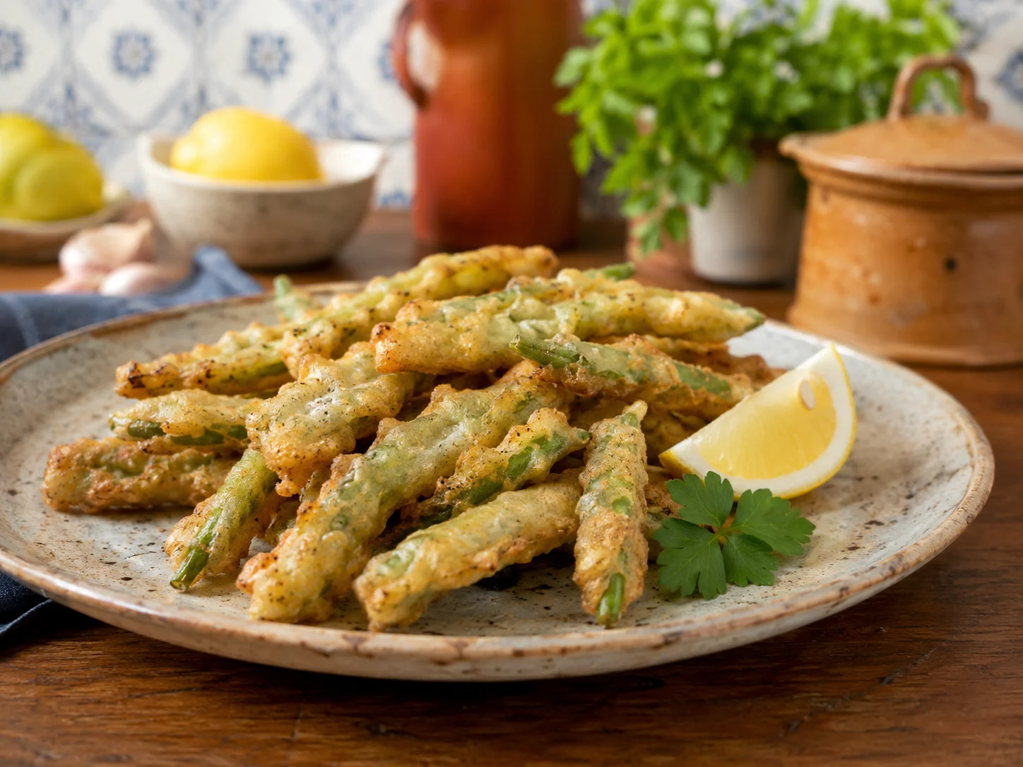 Portuguese green bean fritters with lemon and parsley