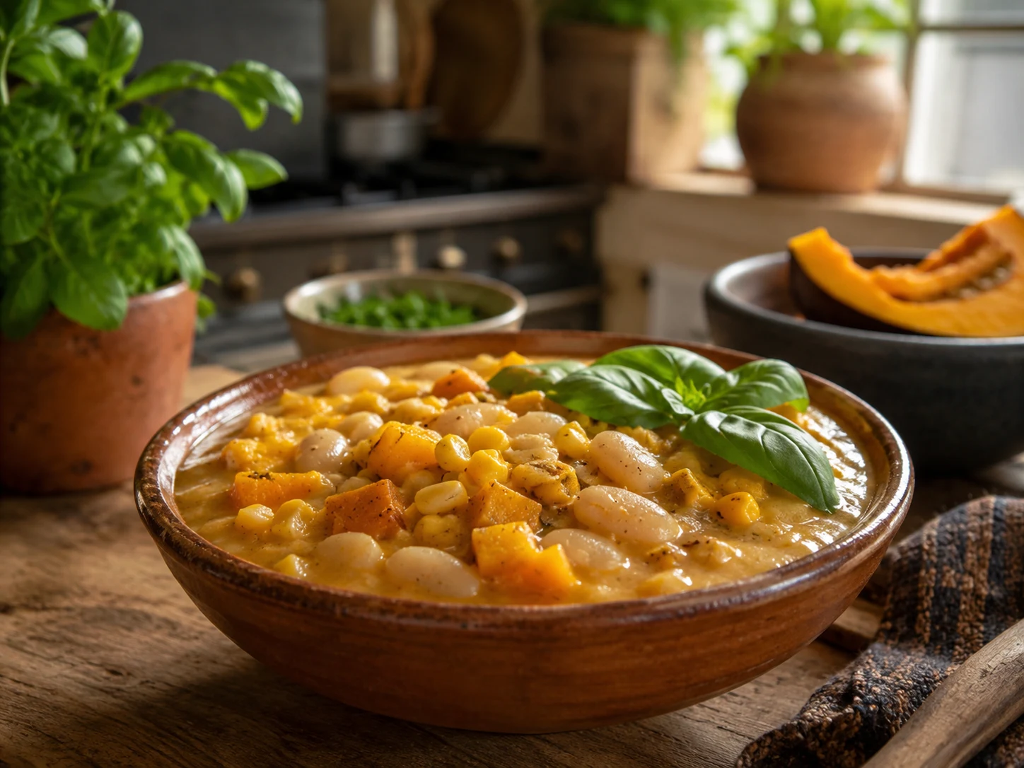 Porotos granados stew with beans, corn and squash