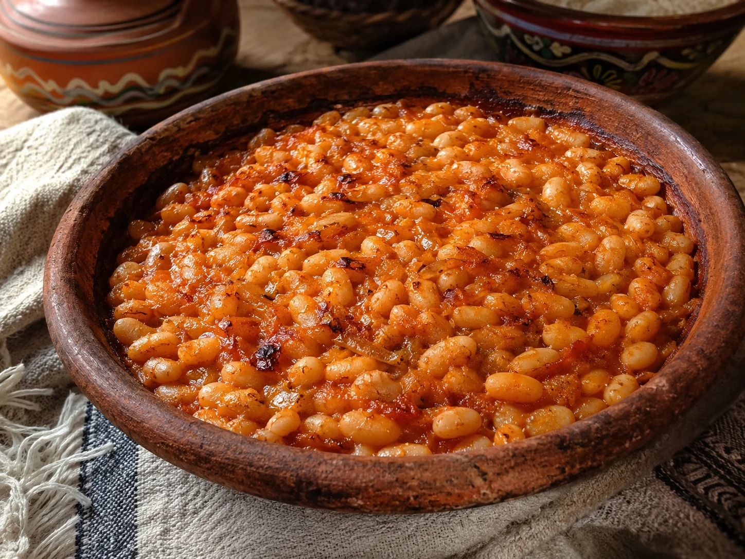 Serbian prebranac baked beans with paprika and onions