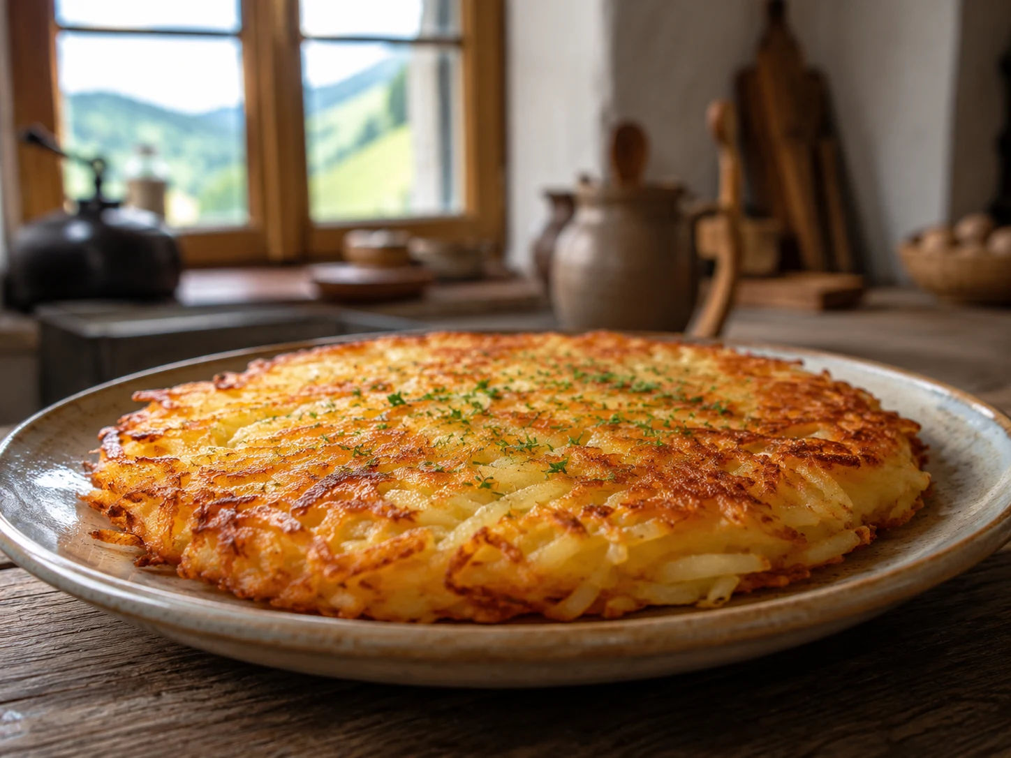 Rösti de patata crujiente en sartén
